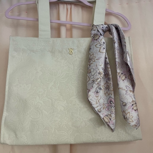 Victoria's Secret Cream Tote Bag with Scarf Accent - Picture 2 of 10
